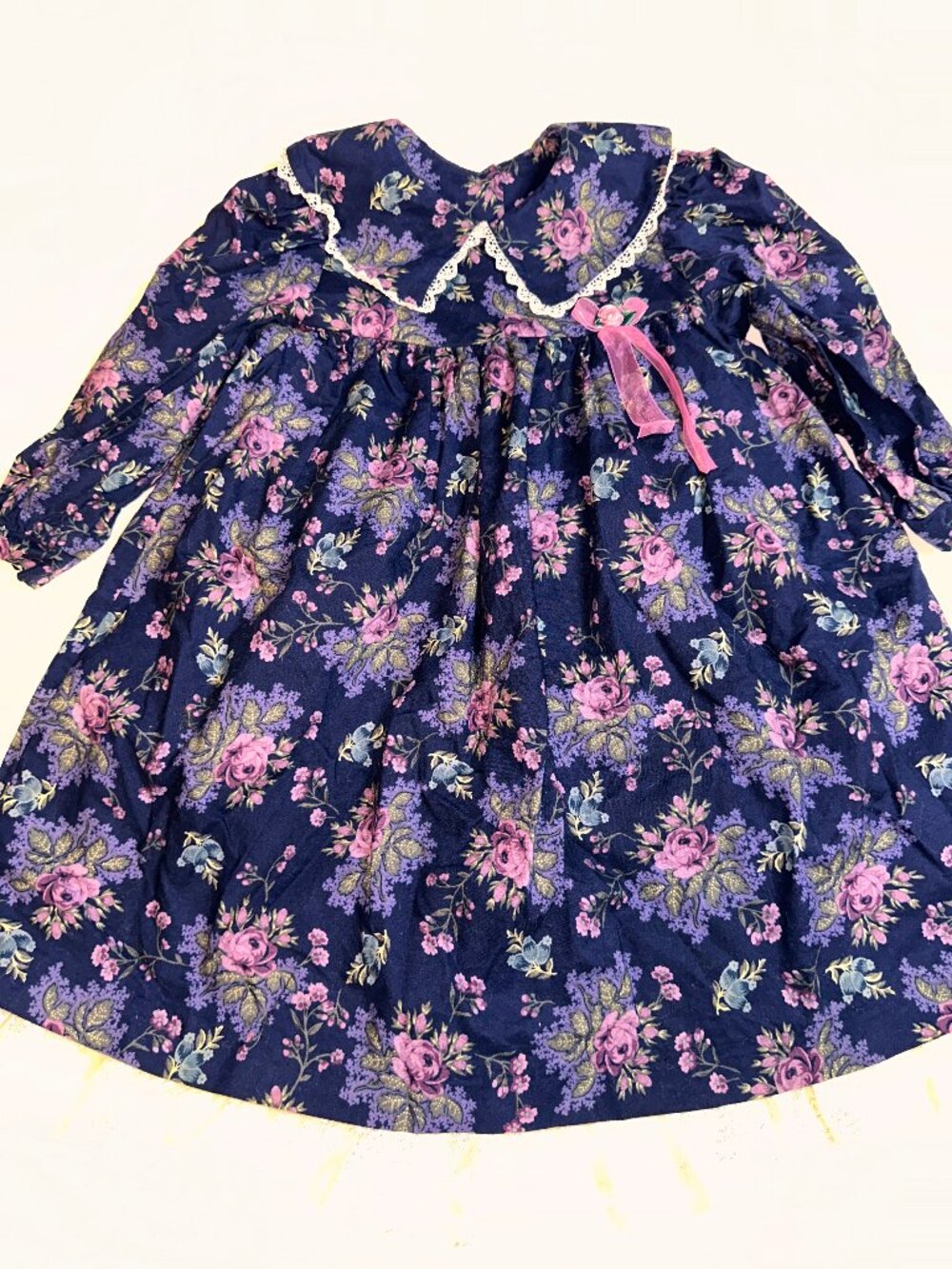 Vintage Rebecca Raggs Original 4T Toddler Blue Floral Lace Trimmed Dress #664